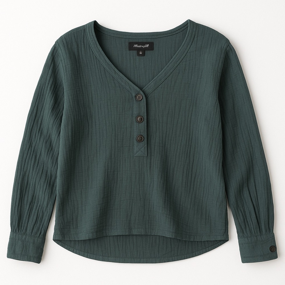 Madewell Forest Green Gauze Long Sleeve Top Size Small